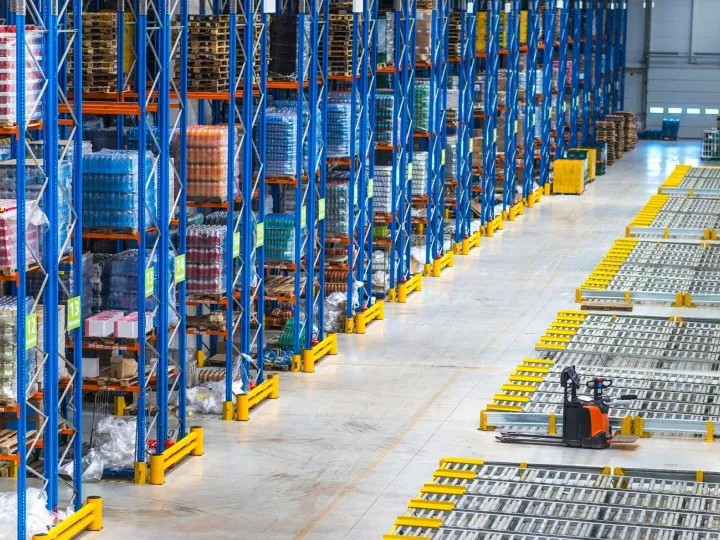 Distribution warehouse building interior and large storage a