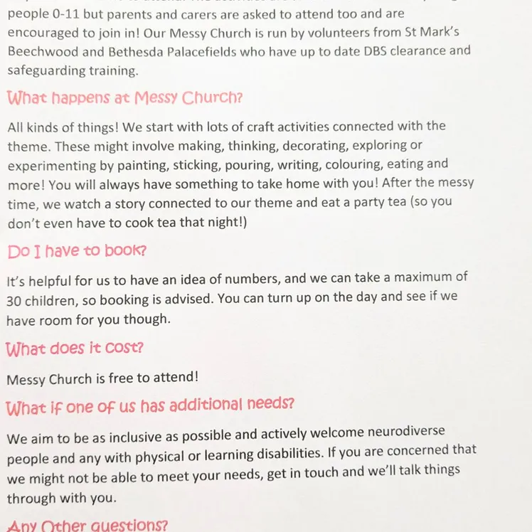 Hallwood Messy Church Info and Booking Details