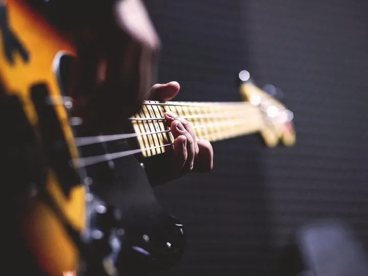 Bass guitar, chord, close up, electric guitar