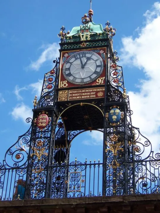 The ornate Eastgate Clock on the city walls in Chester