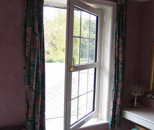 Casement window in a purple room