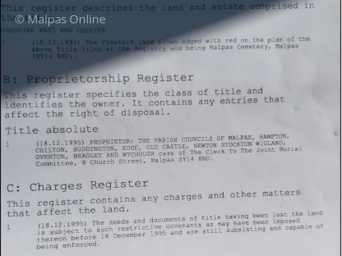 Land Registry Title for the cemetery