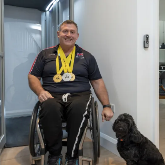 Para pickleball champion Andy McErlean and his Stiltz Trio+ Homelift