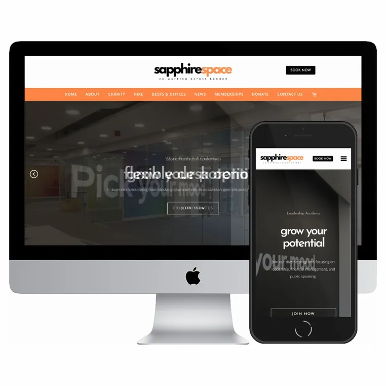 Desktop and mobile screenshots of the Sapphire Space website