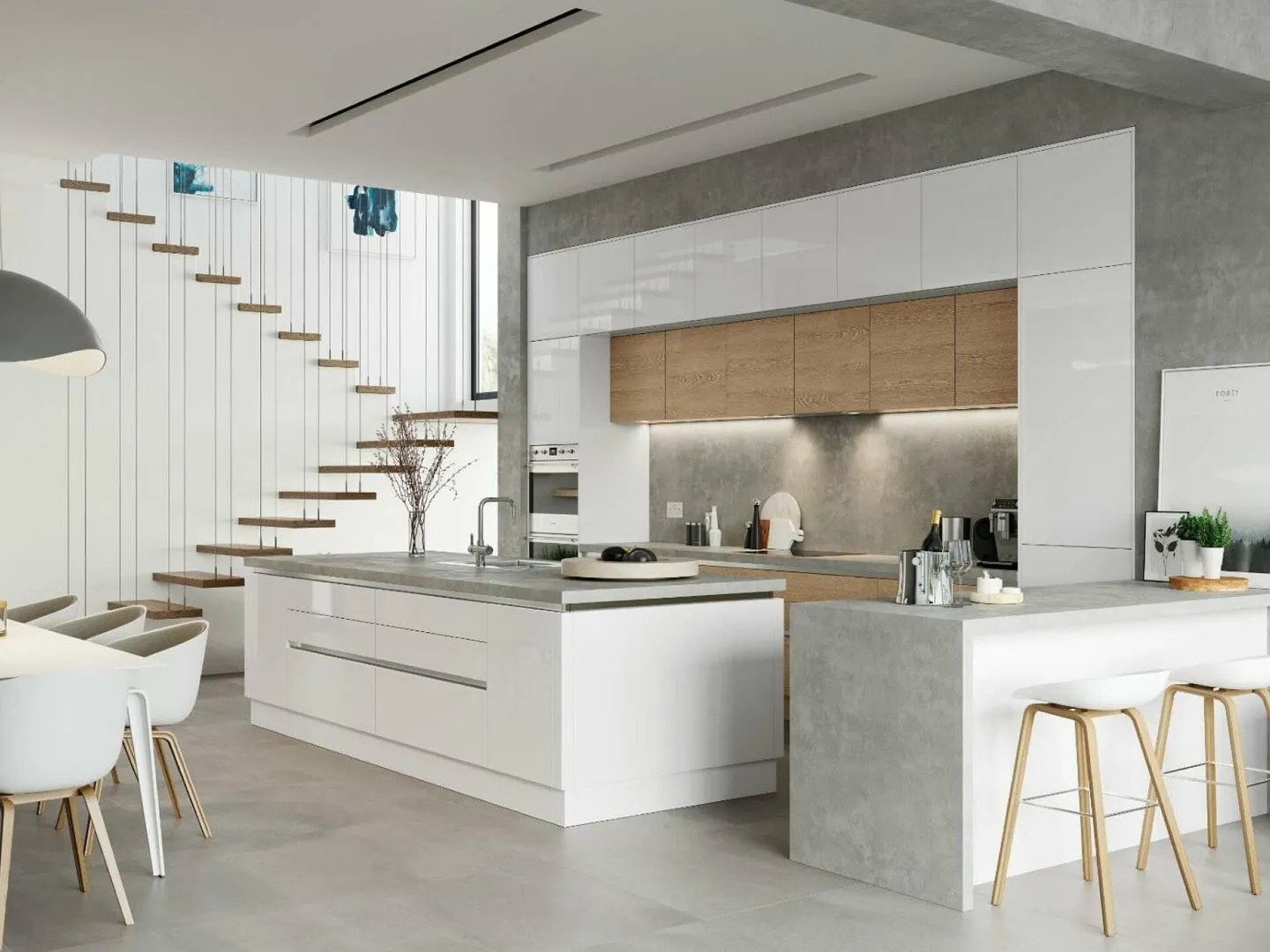 Alku White Gloss Open Plan Kitchen With Island 3