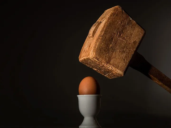 Egg, hammer, hit, beat, fragile, vulnerable