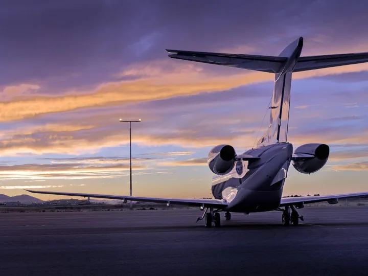 Private corporate jet on the tarmac
