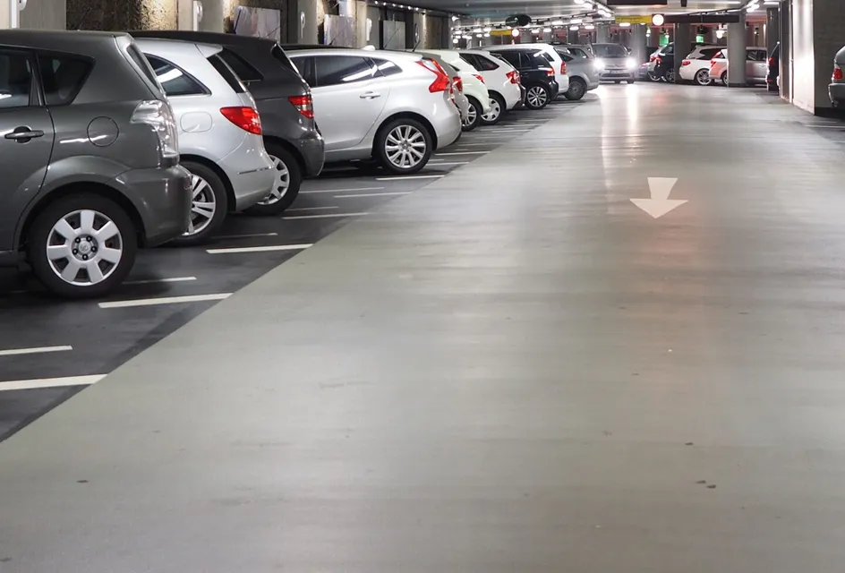 Multi-storey car park with cars and line painting