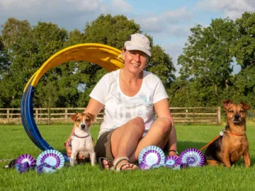 Astrid with her dogs, Momo & Maya
