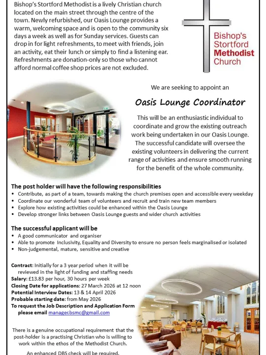 Oasis Lounge Coordinator Job Advert Draft 03