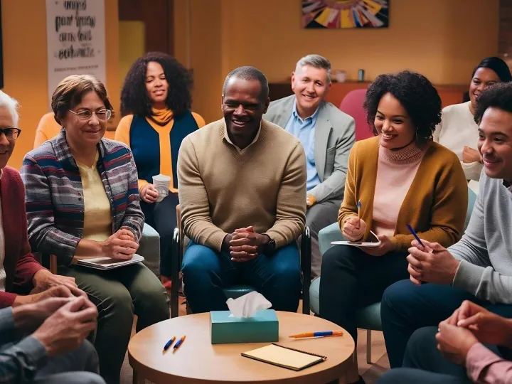Diverse people in a support group