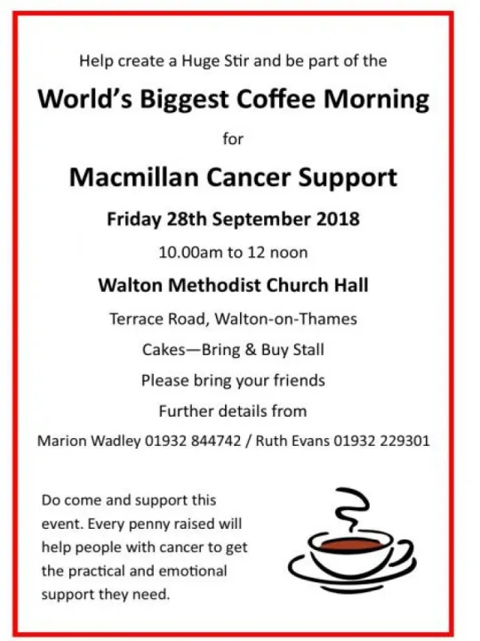 Macmillan Coffee Morning – Walton 2018