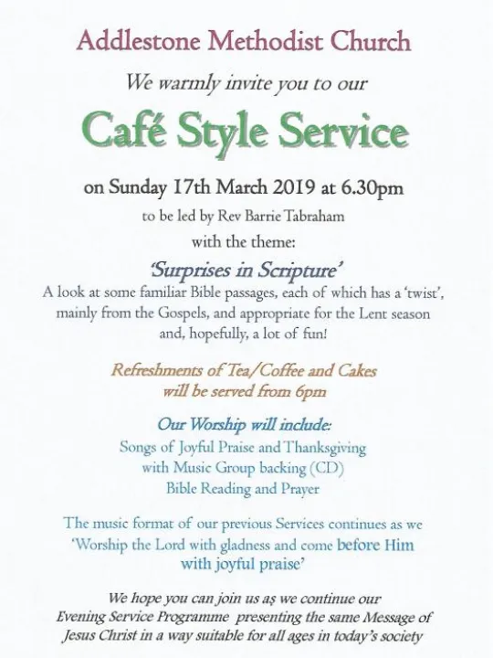 Cafe Style Evening Service – March 2019