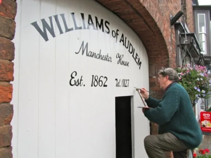 Signwriting at Williams' newsagents