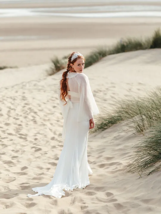 Back view serafina Blouse skirt with train beach P