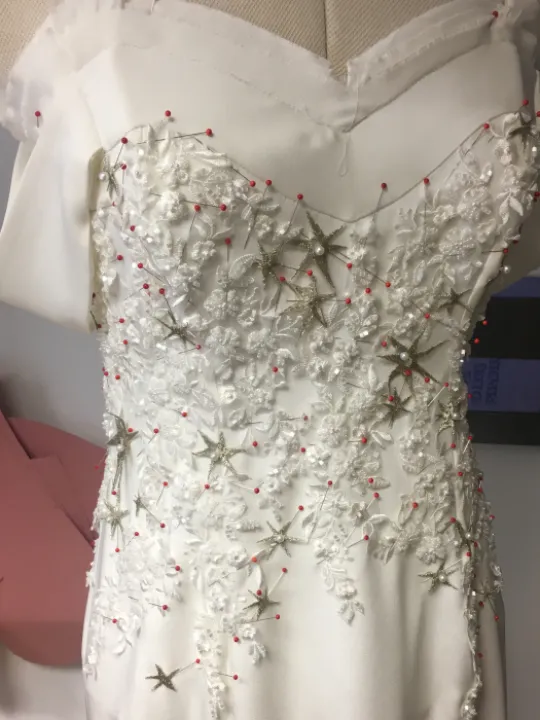 Close up beading detail bespoke bride