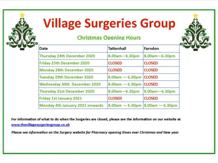 Christmas Opening Times 2020 Poster VSG
