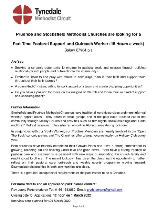 PT Pastoral Support  Outreach Worker (Feb2022)