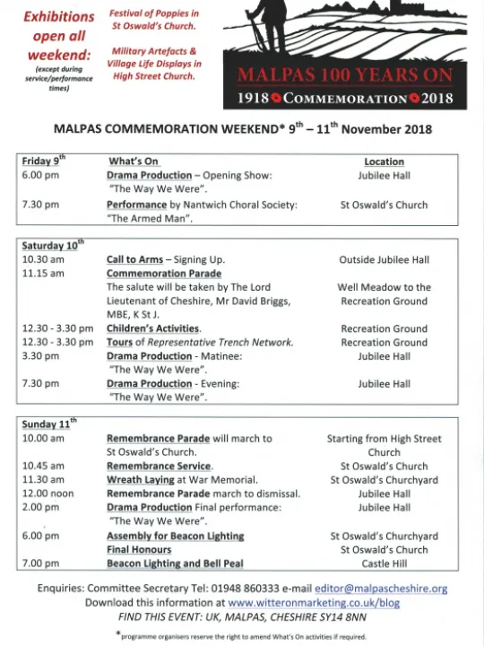 Weekend Programme &ndash; Malpas 100 Years On