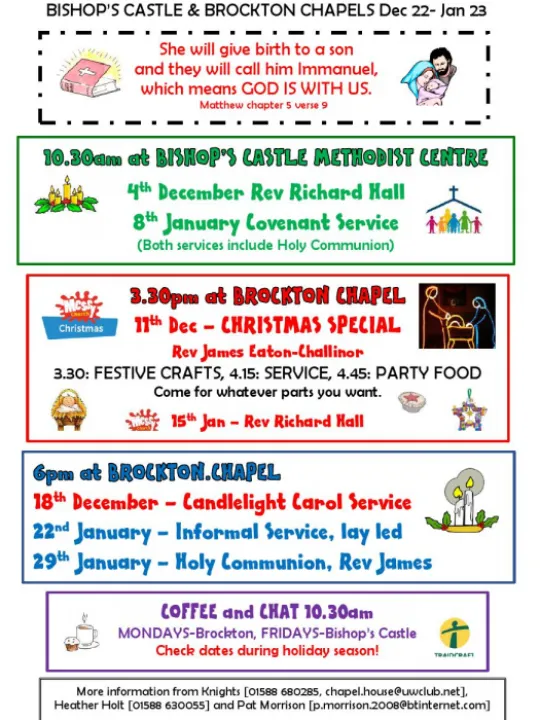Brockton Chapel Activities Dec 22 to Jan 23