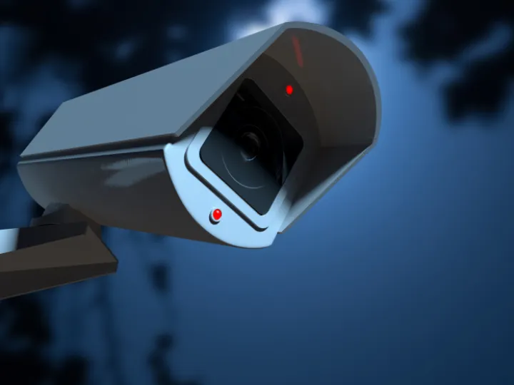 CCTV camera at night with red light