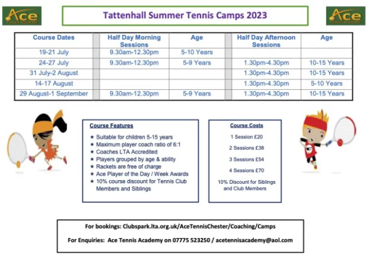 Tattenhall Summer Holiday Tennis Course 2023