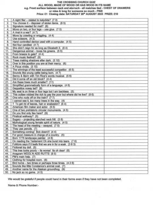 Terrys Quiz – August 2023