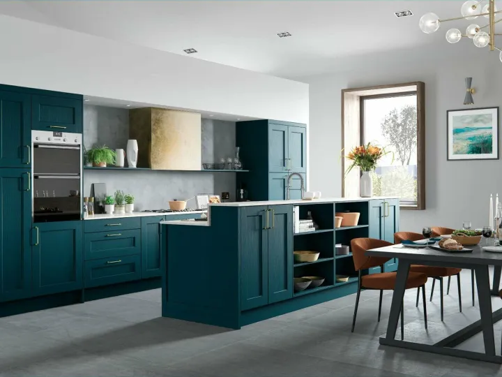 Alku Teal Shaker Open Plan Kitchen With Island 1