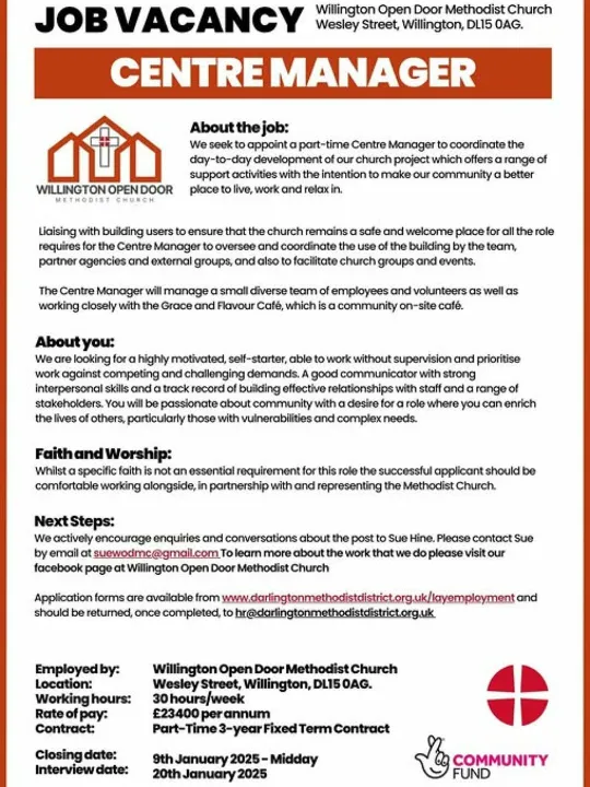 Willington Centre Manager Vacancy Dec 2024