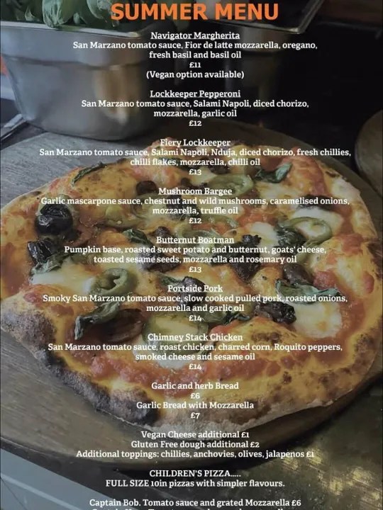 Pizza menu