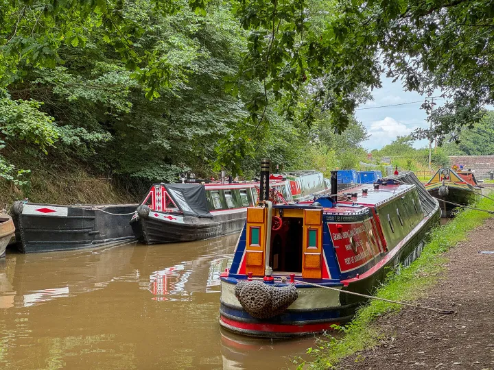 Aerial view of a selection of the historic boats on display at Audlem Wharf (2)