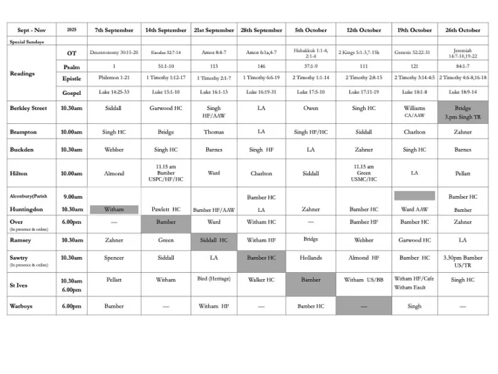 Worship Opportunities Sept – October 2025
