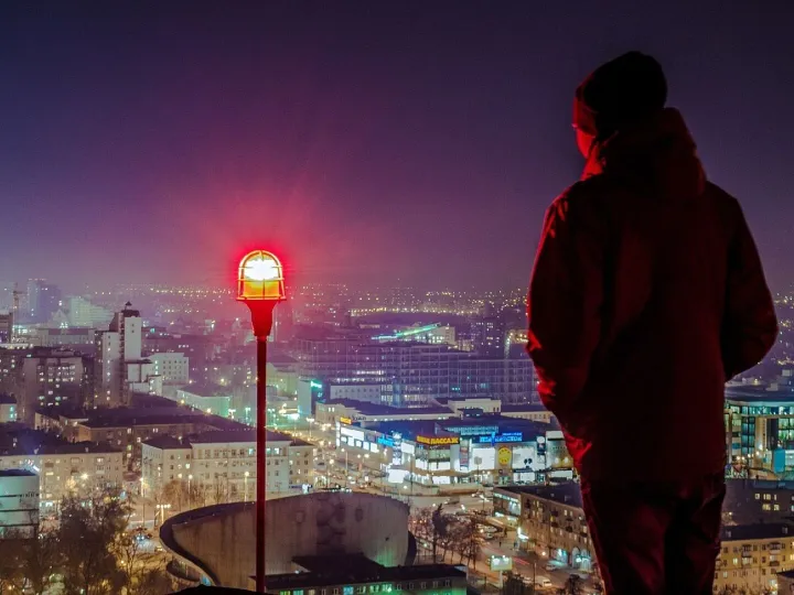 Human, view from the roof, back view, voronezh, ro