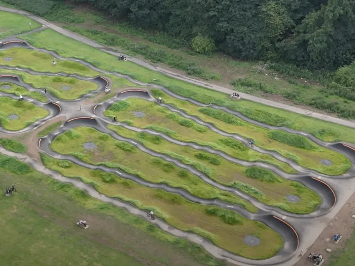 Riverside Glenrothes pump track drone view