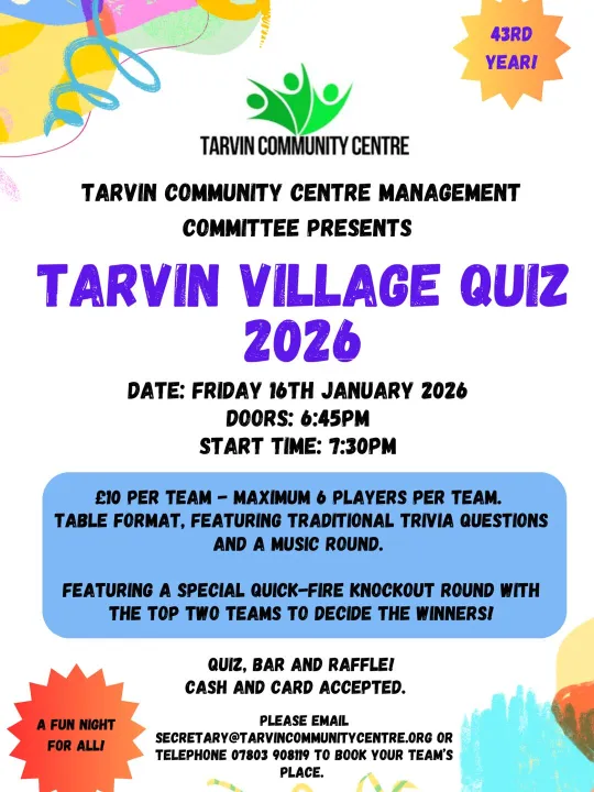 Tarvin Village Quiz Poster 2026