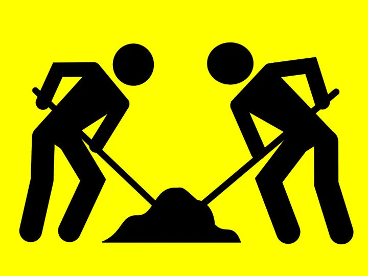 Road sign, roadsign, road work, men, worker