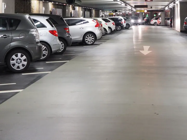 Multi-storey car park with cars and line painting