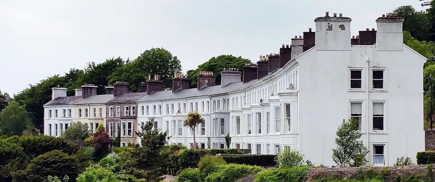 A sweep of terraced houses on a residential hillside