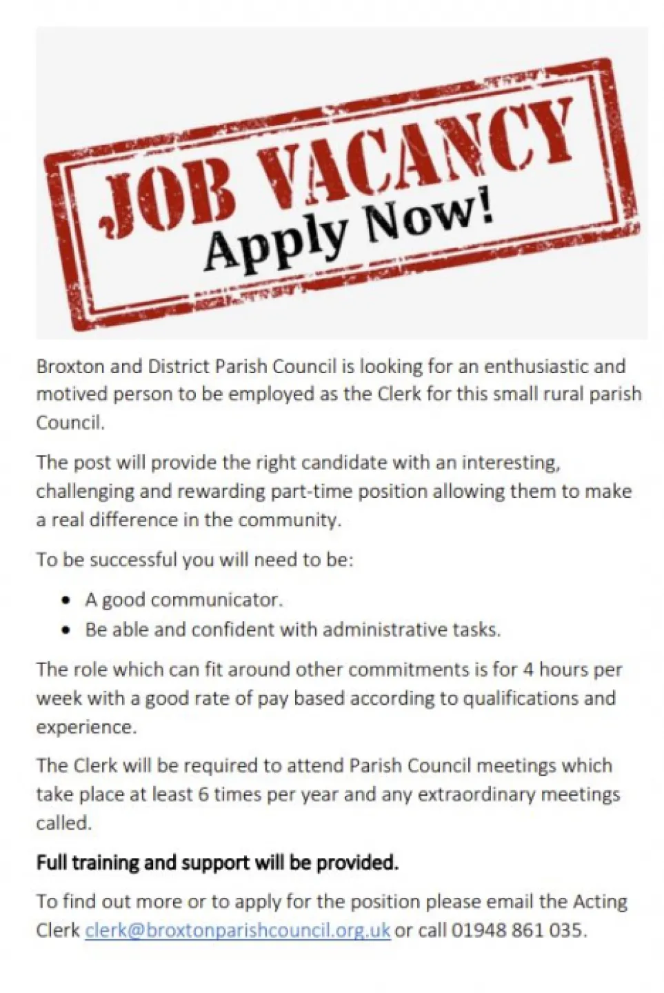 Broxton PC Vacancy