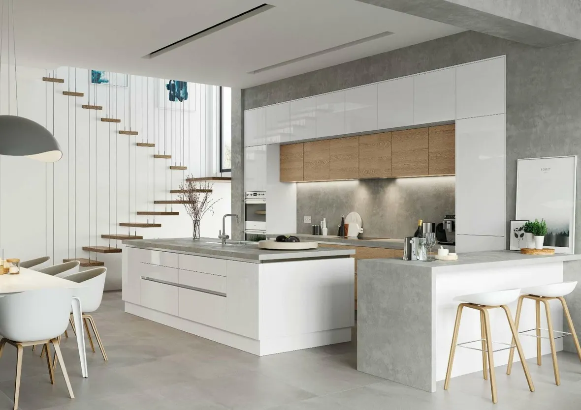Alku White Gloss Open Plan Kitchen With Island 3
