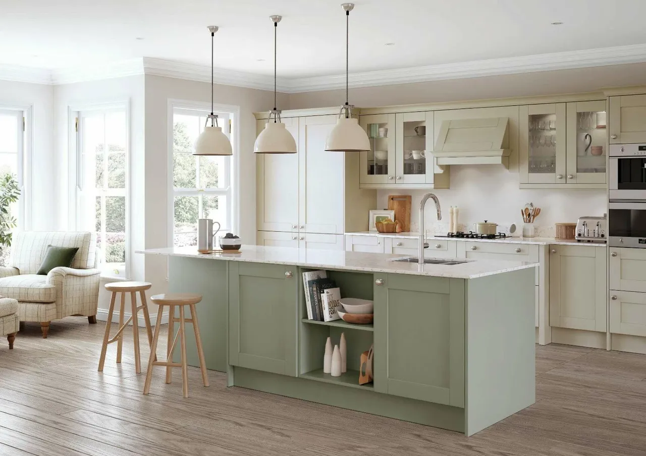 Alku Open Plan Light Shaker Kitchen With Island 1