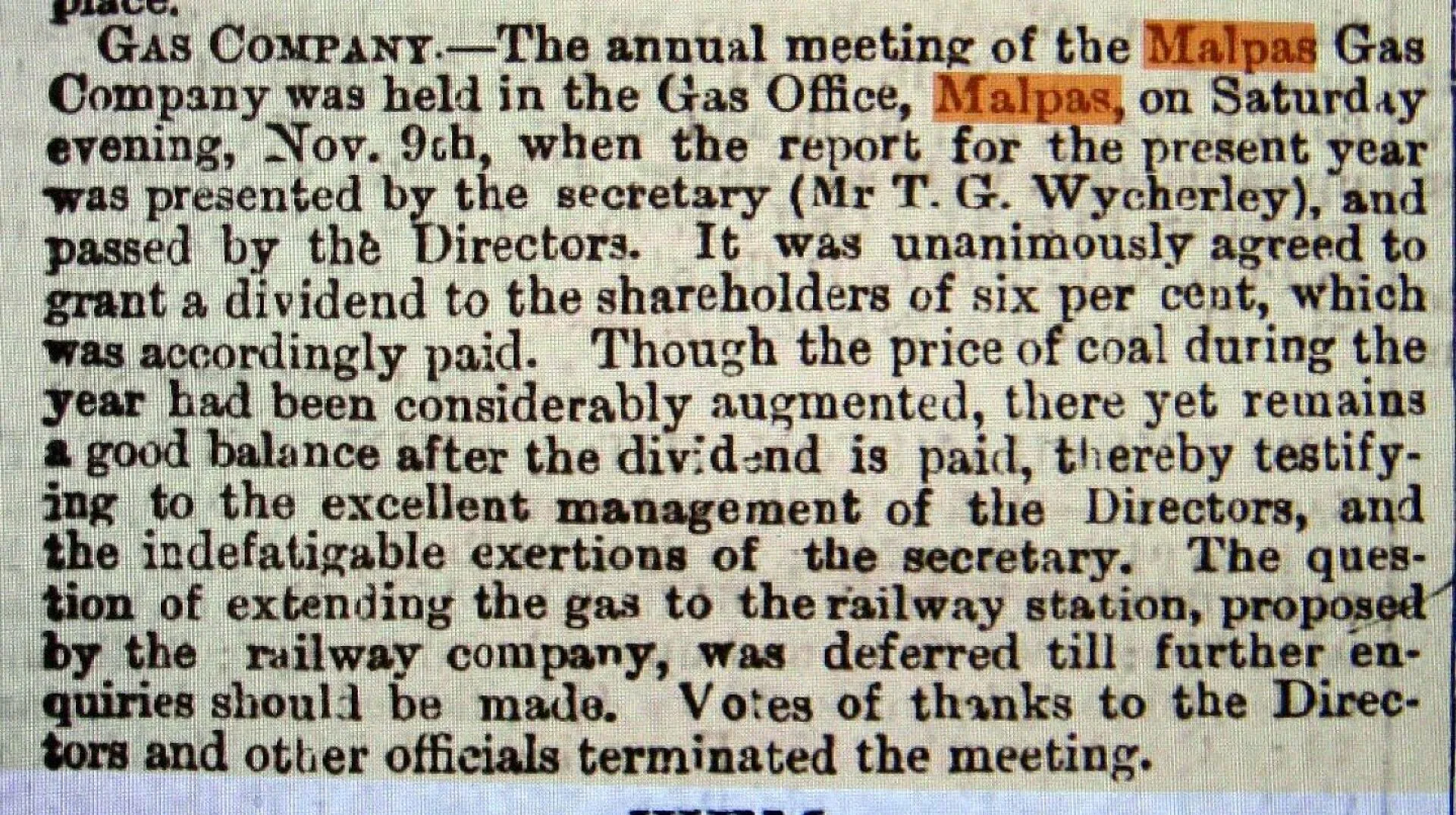 1887 Gas Works report
