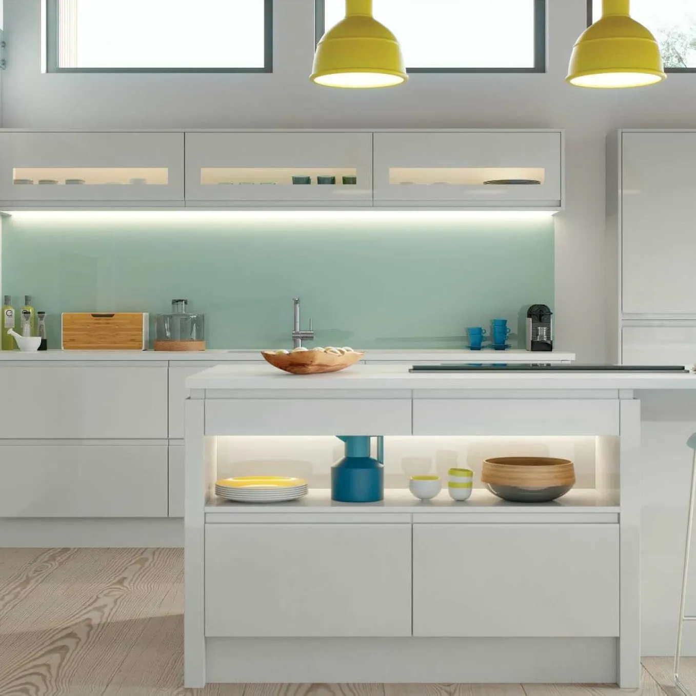 Alku White Gloss L-Shaped Kitchen With Island 1