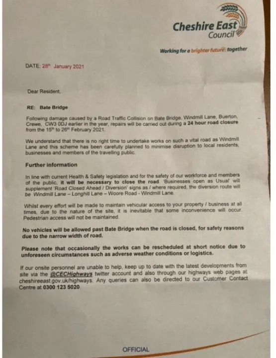 Road Closure Windmill Lane