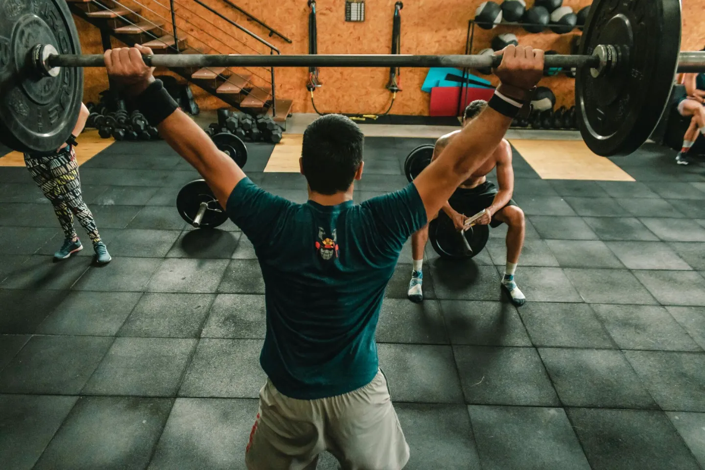 A group of men engaged in a vigorous