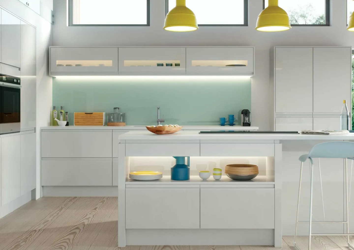 Alku White Gloss L-Shaped Kitchen With Island 1
