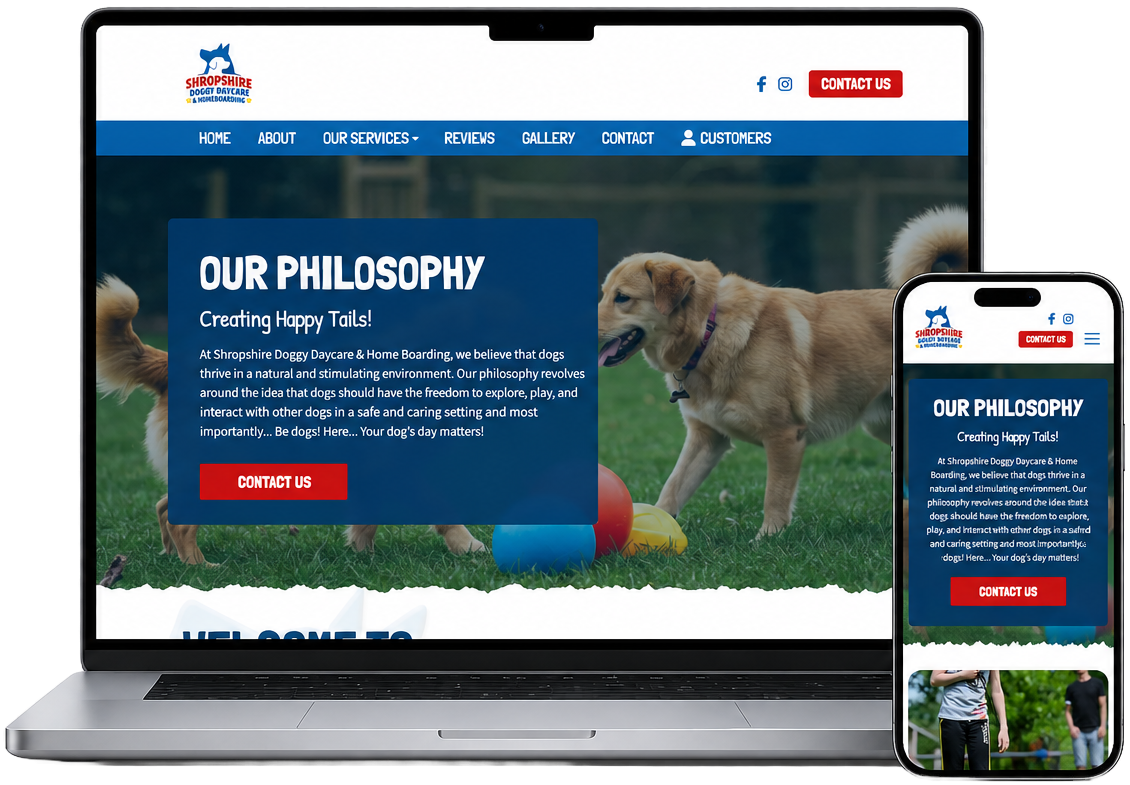 Shropshire Doggy Daycare website on desktop and mobile
