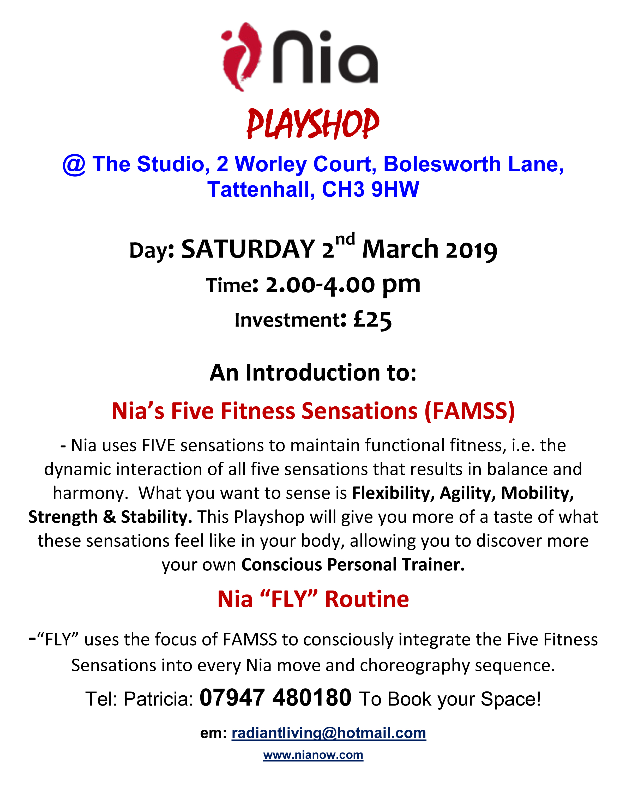 Nia Playshop Saturday 2nd March 19