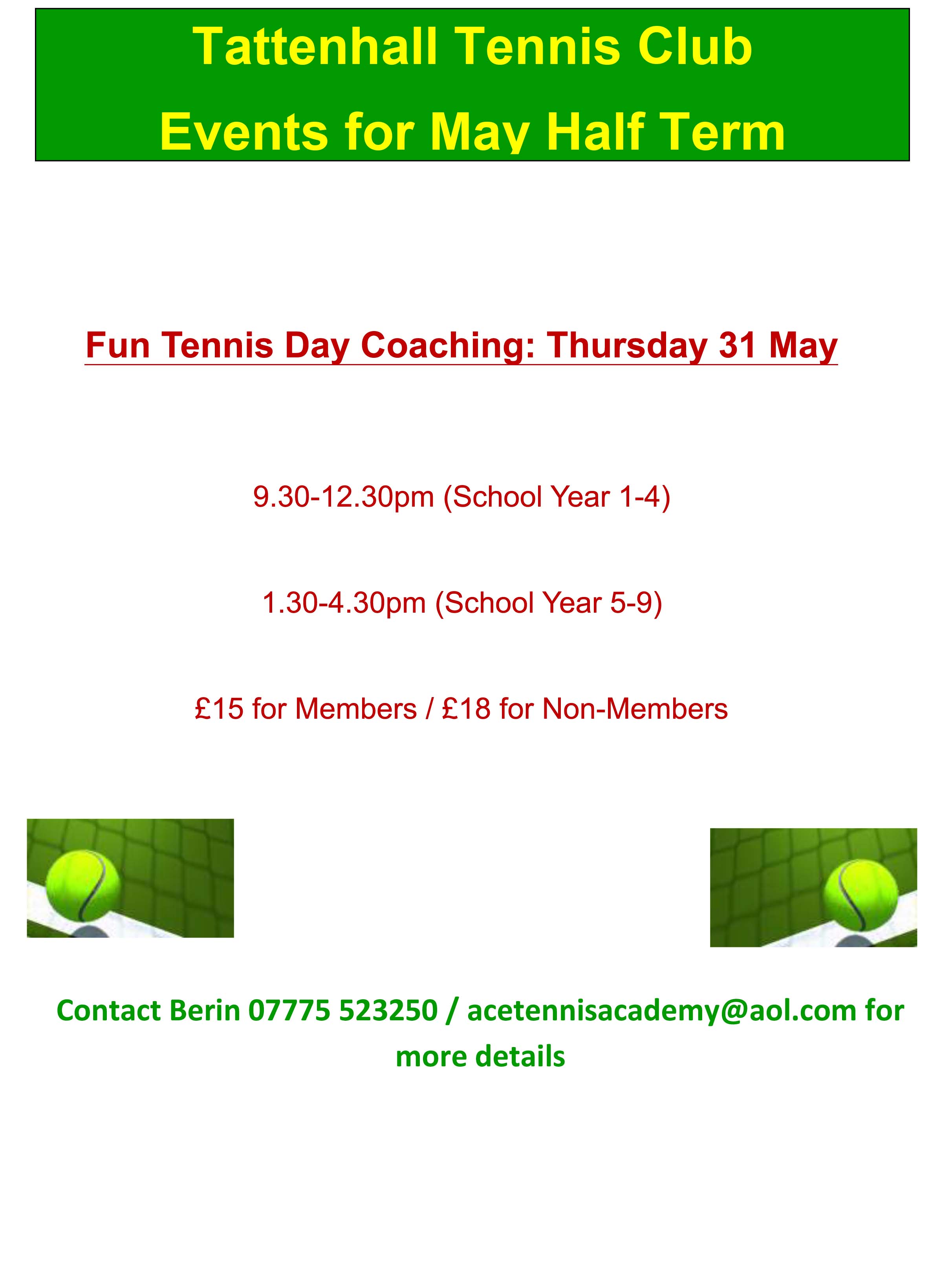 Tattenhall Tennis Club Events May 2018 Thurs