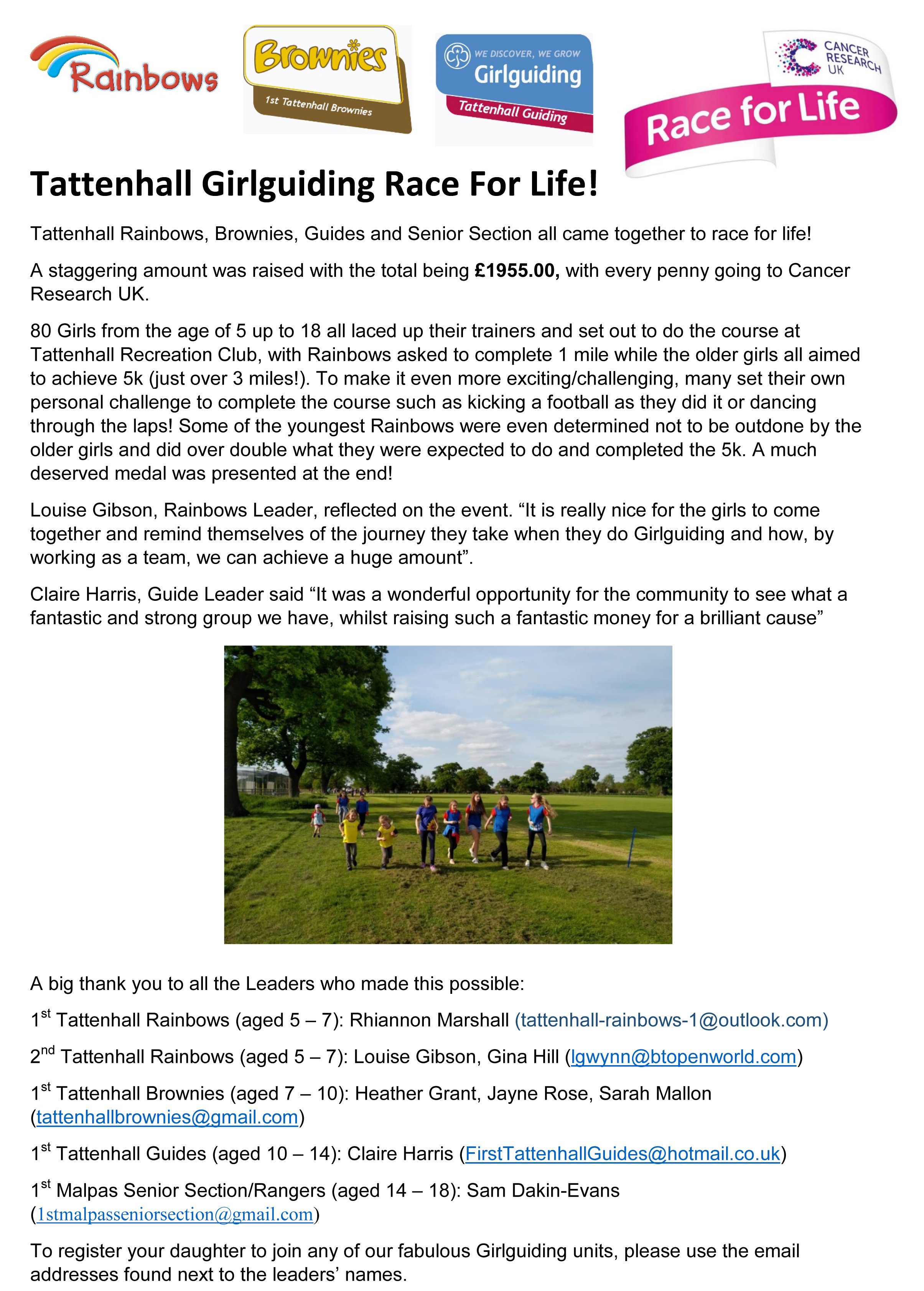 Race For Life Newspaper Article June 2018 v2